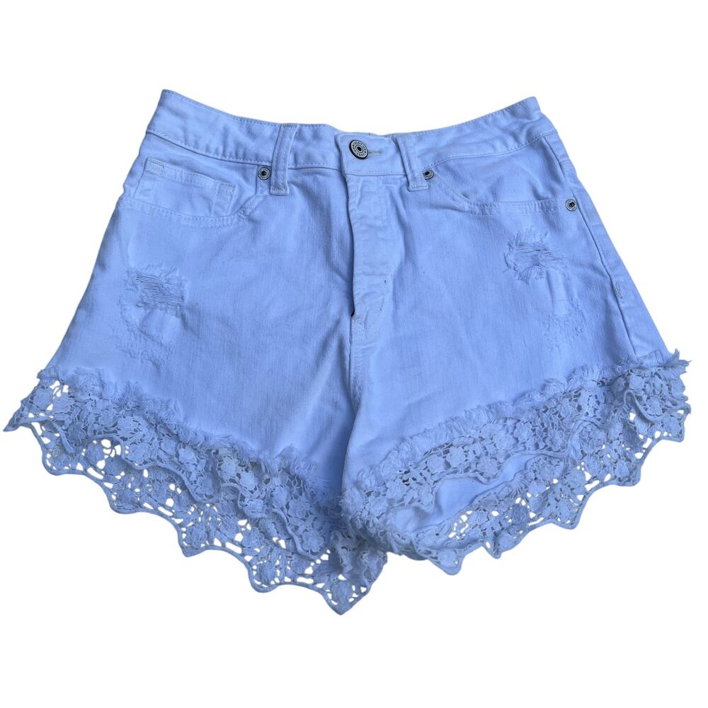 M1-132 JUSTUSA Women's Denim Shorts Lace White XS